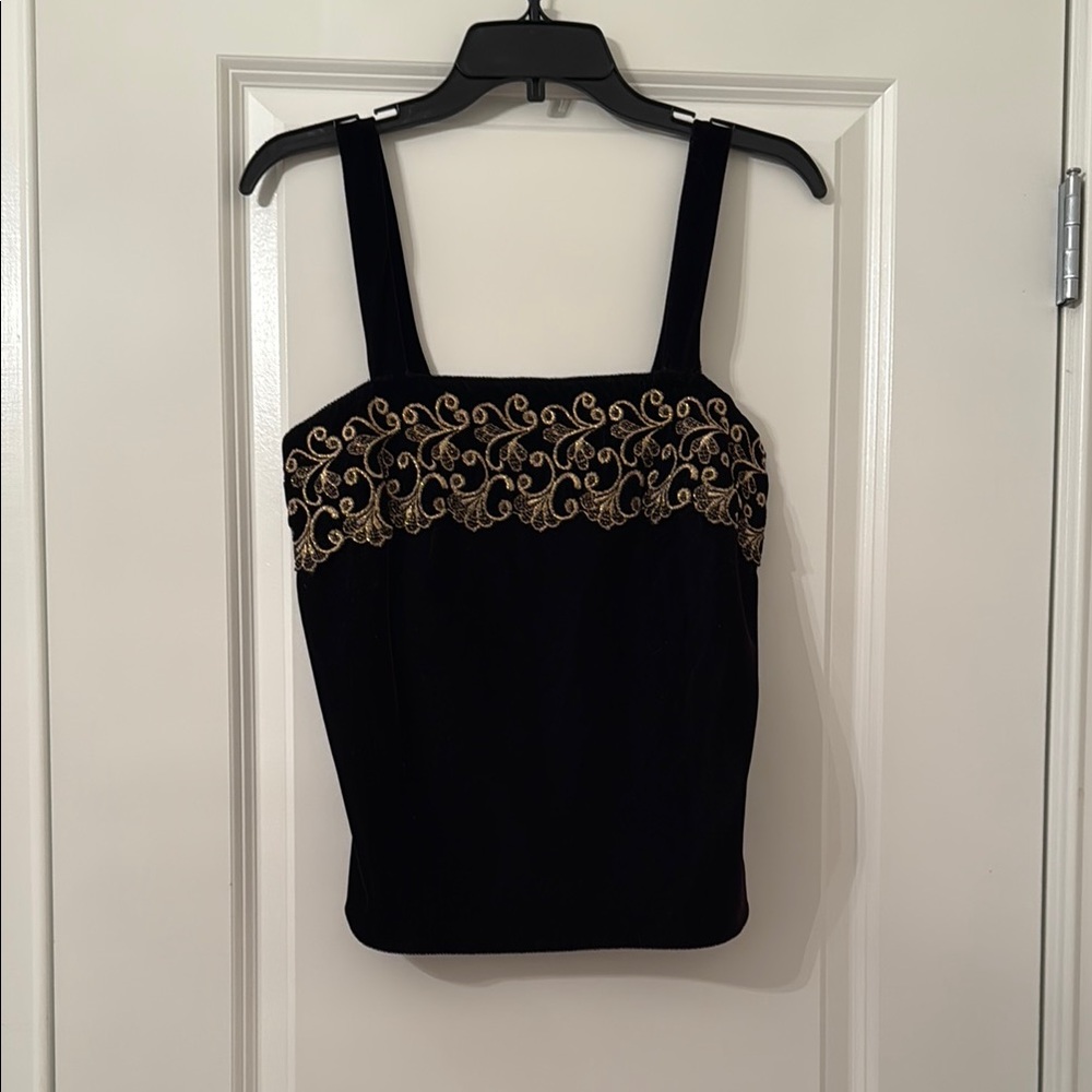 Elegant Black Velvet and Gold Women's sleeveless Top